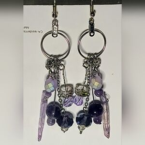 Elegant Amethyst & UARTZ CRYSTAL DRIP Hoop Dangle Earrings